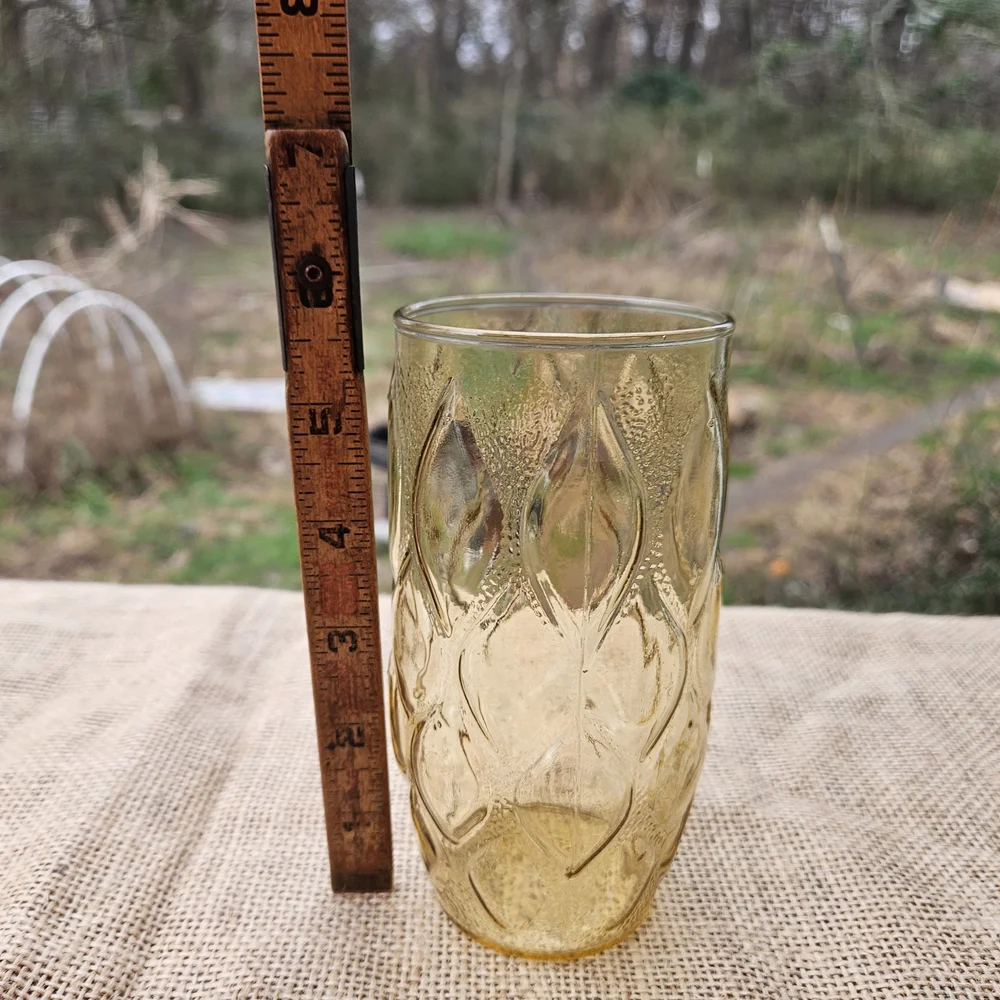 Set of Three Vintage Amber Glass Tumblers Libbey Madrid Pattern 60s 70s Era Boho - Picture 12 of 12